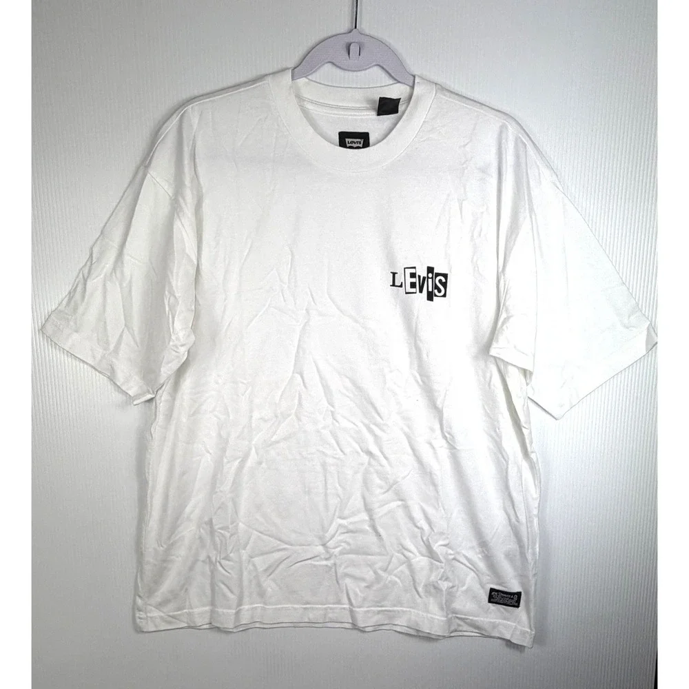 Levi's T-Shirt Small Mens White‎ Ransom Note Graphic Streetwear Y2K Skater Boxy